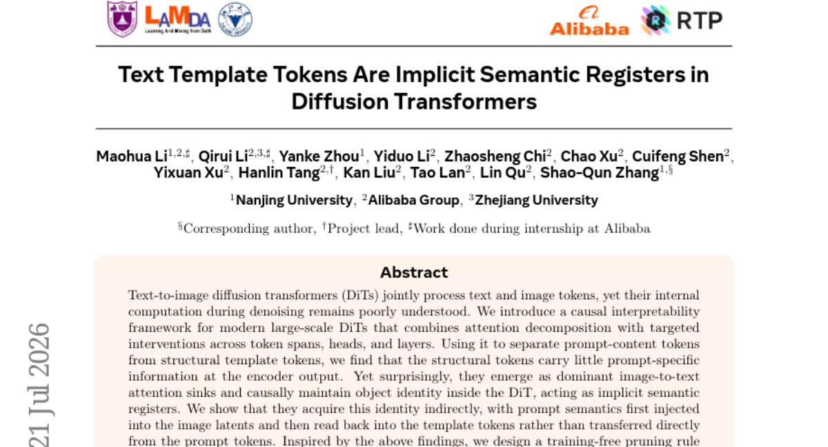 DiT 结构 token 竟是隐式语义寄存器